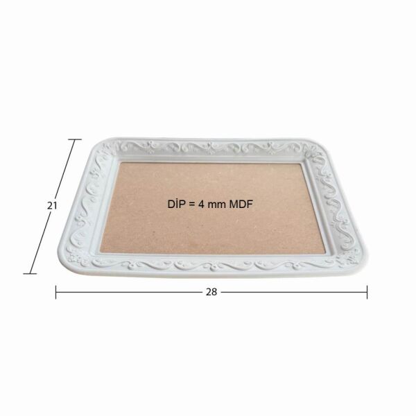 Ahşap Dikdörtgen Tepsi Aplikli Model 28x21cm T100