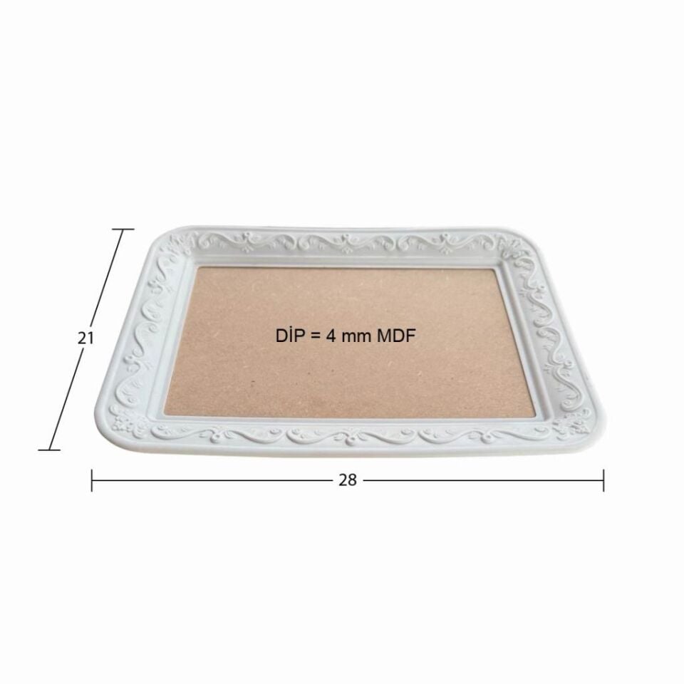 Ahşap Dikdörtgen Tepsi Aplikli Model 28x21cm T100