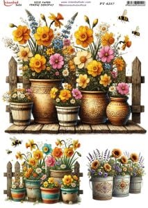 Pirinç Dekopaj Kağıdı 30x42cm PT-4257 Saksıda Çiçekler