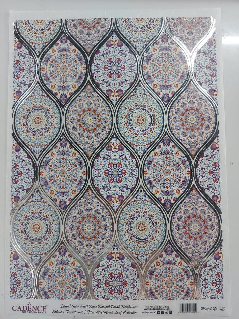 Cadence Desenli Gümüş Varak Pirinç Dekoapaj Kağıdı - Model 045
