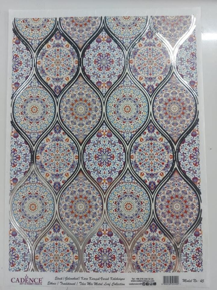 Cadence Desenli Gümüş Varak Pirinç Dekoapaj Kağıdı - Model 045