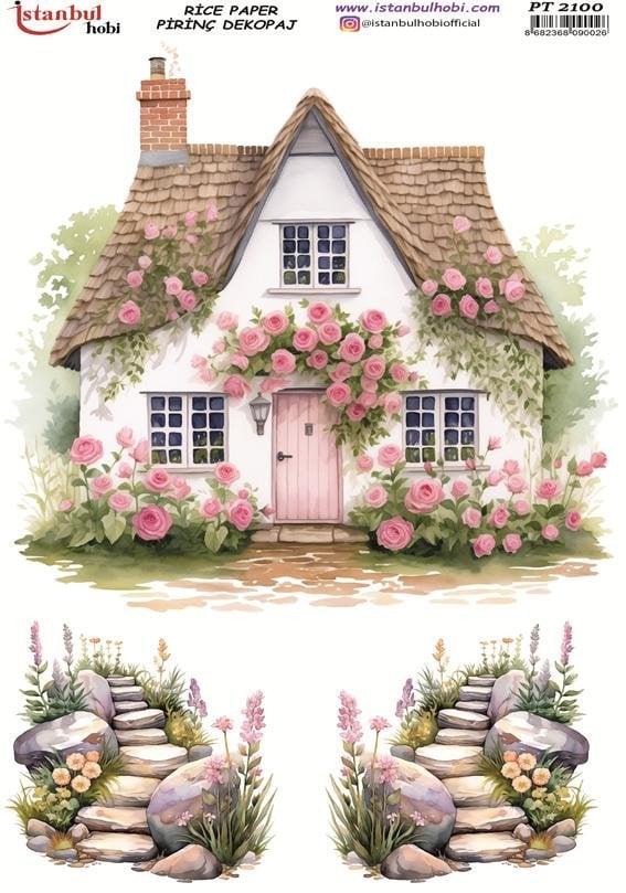 Pirinç Dekopaj Kağıdı 30x42cm PT-2100 Çiçekli Ev
