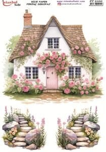 Pirinç Dekopaj Kağıdı 30x42cm PT-2100 Çiçekli Ev