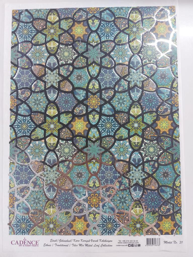 Cadence Desenli Gümüş Varak Pirinç Dekoapaj Kağıdı - Model 031