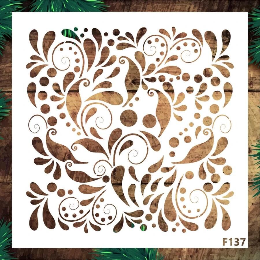 Çiçek Desen Stencil Şablon (25x25) F-137