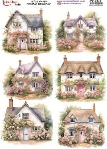 Pirinç Dekopaj Kağıdı 30x42cm PT-2111 Çiçekli Evler