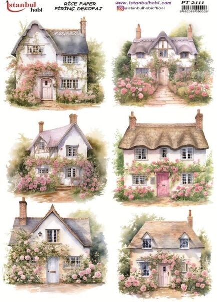 Pirinç Dekopaj Kağıdı 30x42cm PT-2111 Çiçekli Evler