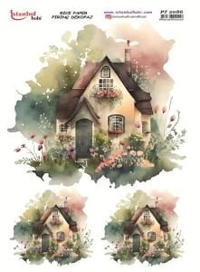 Pirinç Dekopaj Kağıdı 30x42cm PT-2086 Sulu Boya Ev