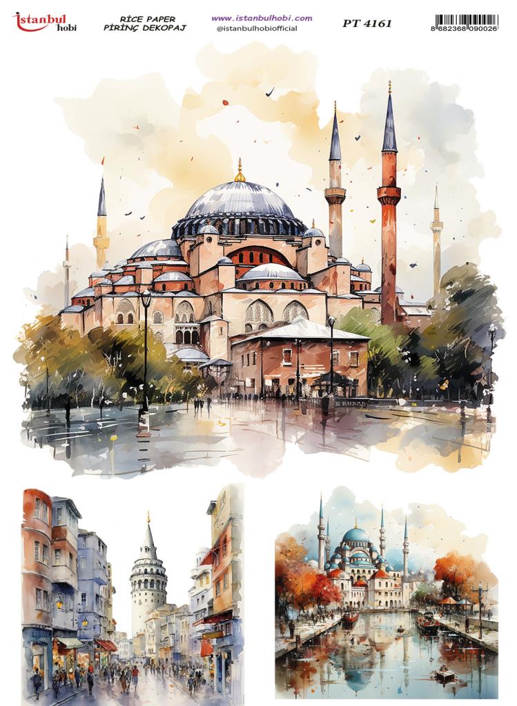 Pirinç Dekopaj Kağıdı 30x42cm PT-4161 Ayasofya ve Galata Kulesi