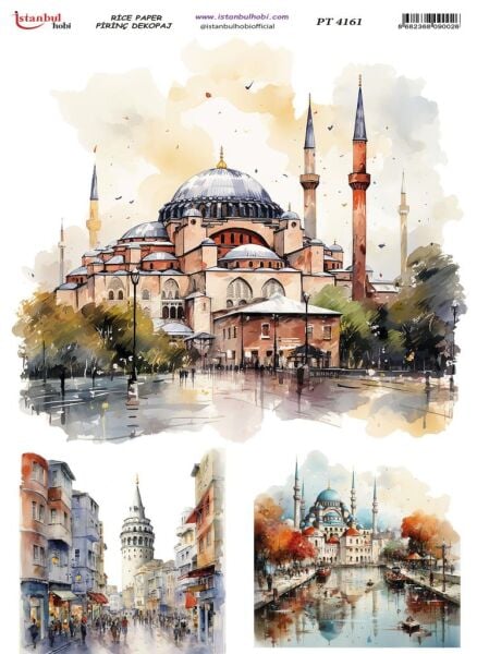 Pirinç Dekopaj Kağıdı 30x42cm PT-4161 Ayasofya ve Galata Kulesi