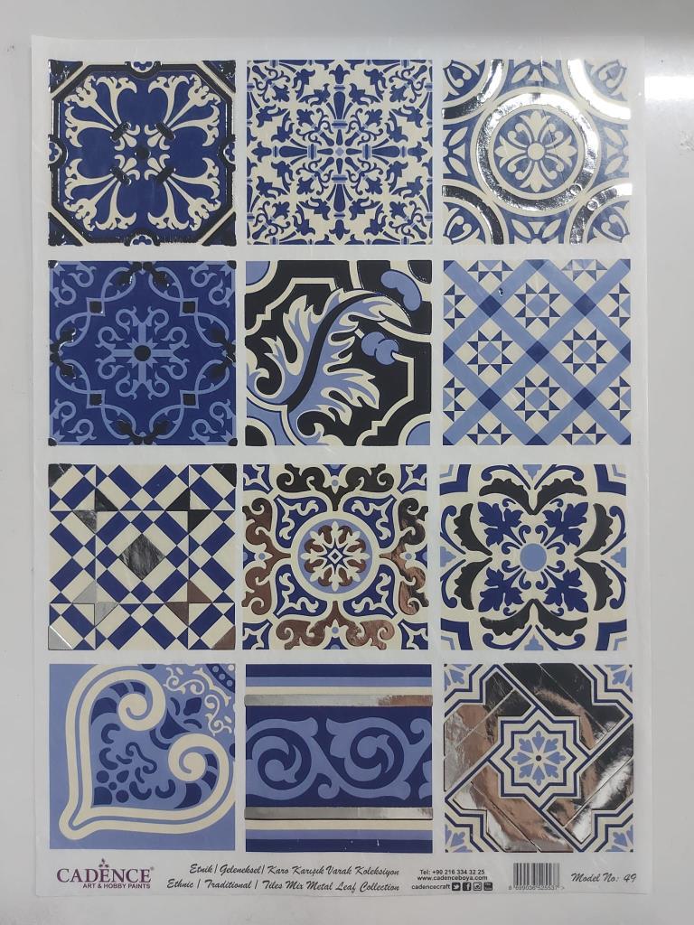 Cadence Desenli Gümüş Varak Pirinç Dekoapaj Kağıdı - Model 049