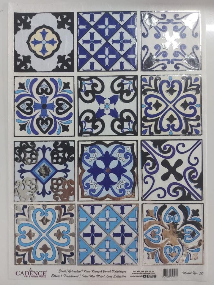 Cadence Desenli Gümüş Varak Pirinç Dekoapaj Kağıdı - Model 050
