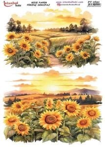 Pirinç Dekopaj Kağıdı 30x42cm PT-1691 Ayçiçeği Manzara