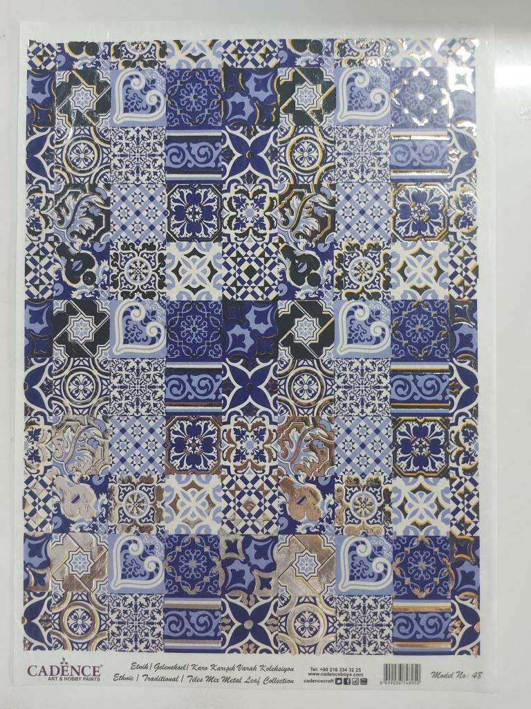 Cadence Desenli Gümüş Varak Pirinç Dekoapaj Kağıdı - Model 048
