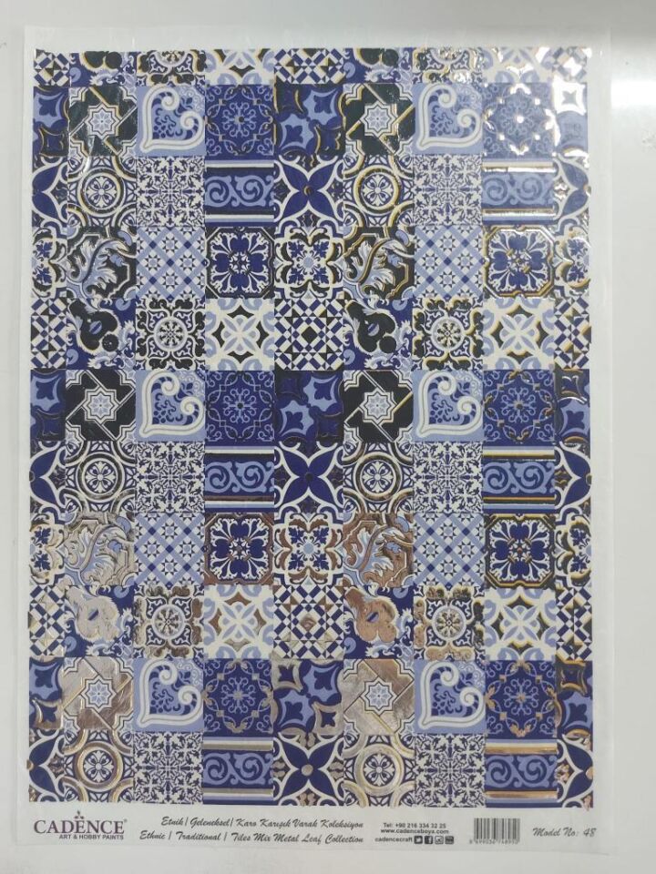 Cadence Desenli Gümüş Varak Pirinç Dekoapaj Kağıdı - Model 048