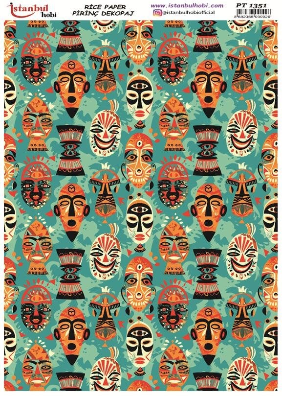 Pirinç Dekopaj Kağıdı 30x42cm PT-1351 Afrika Maske Kabile