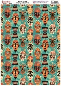 Pirinç Dekopaj Kağıdı 30x42cm PT-1351 Afrika Maske Kabile