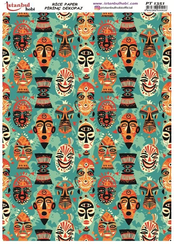 Pirinç Dekopaj Kağıdı 30x42cm PT-1351 Afrika Maske Kabile