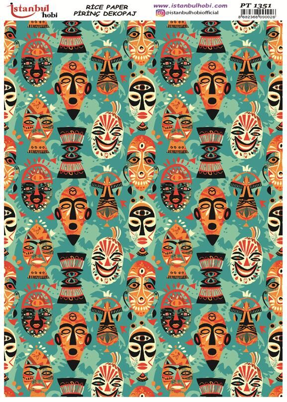 Pirinç Dekopaj Kağıdı 30x42cm PT-1351 Afrika Maske Kabile