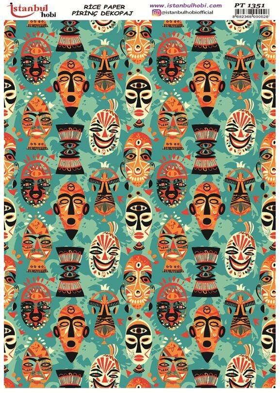 Pirinç Dekopaj Kağıdı 30x42cm PT-1351 Afrika Maske Kabile