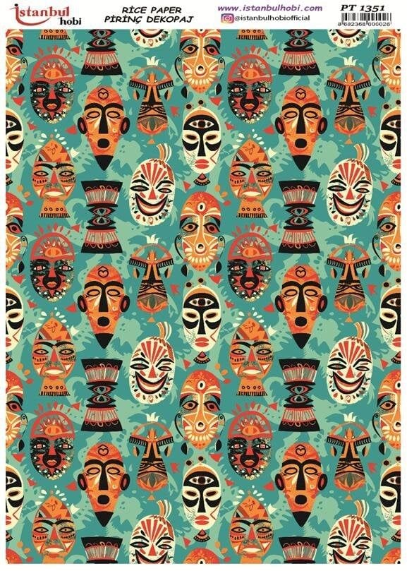 Pirinç Dekopaj Kağıdı 30x42cm PT-1351 Afrika Maske Kabile