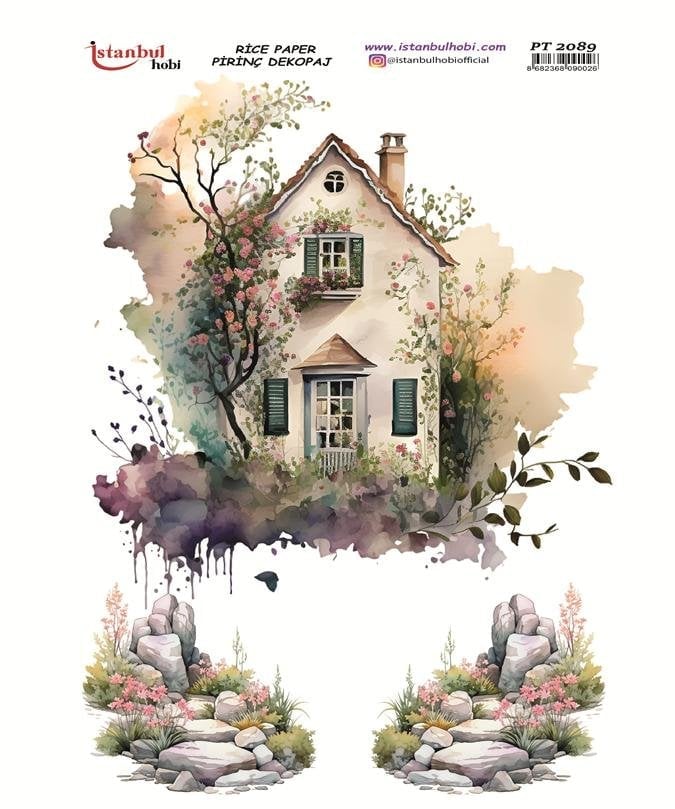 Pirinç Dekopaj Kağıdı 30x42cm PT-2089 Sulu Boya Ev