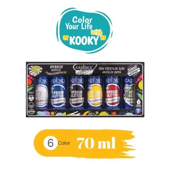 Cadence Kooky Simli Hybrid Akrilik Boya 70ml 6 lı Set