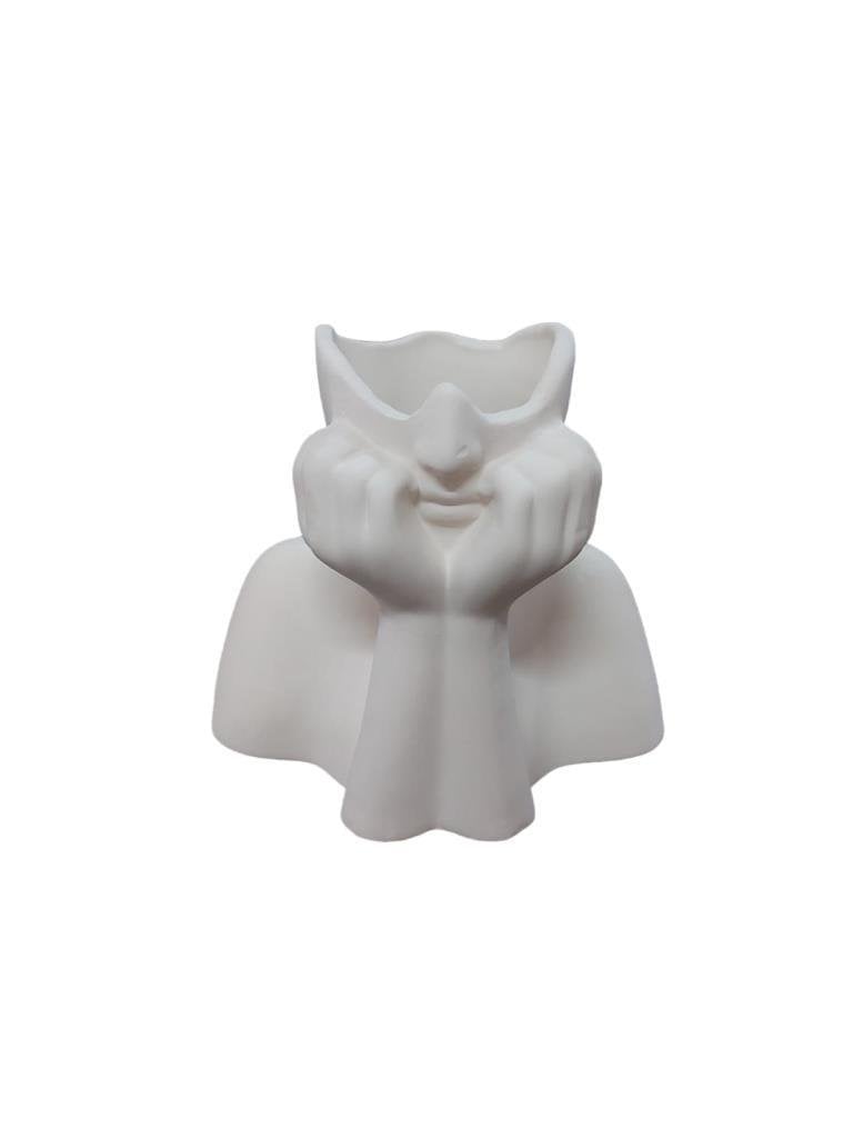 Seramik Düşünen Yüz Vazo 17x15cm