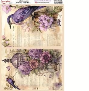 Pirinç Dekopaj Kağıdı 30x42cm PT-1849 Kuş Çiçek