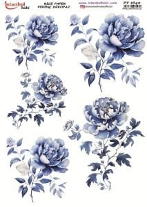 Pirinç Dekopaj Kağıdı 30x42cm PT-1642 Mavi Çiçekler