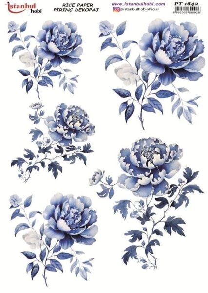Pirinç Dekopaj Kağıdı 30x42cm PT-1642 Mavi Çiçekler