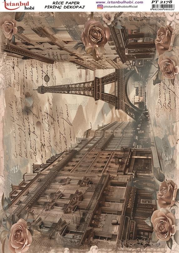 Pirinç Dekopaj Kağıdı 30x42cm PT-2178 Eyfel Kulesi Paris