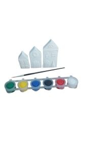 Ehobici Taş Boyama Seti Boyutlu Evler 6 Renk Akrilik Boya 5ml + Fırça
