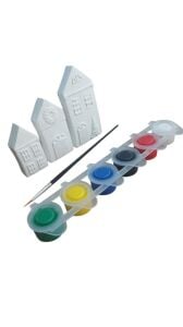 Ehobici Taş Boyama Seti Boyutlu Evler 6 Renk Akrilik Boya 5ml + Fırça