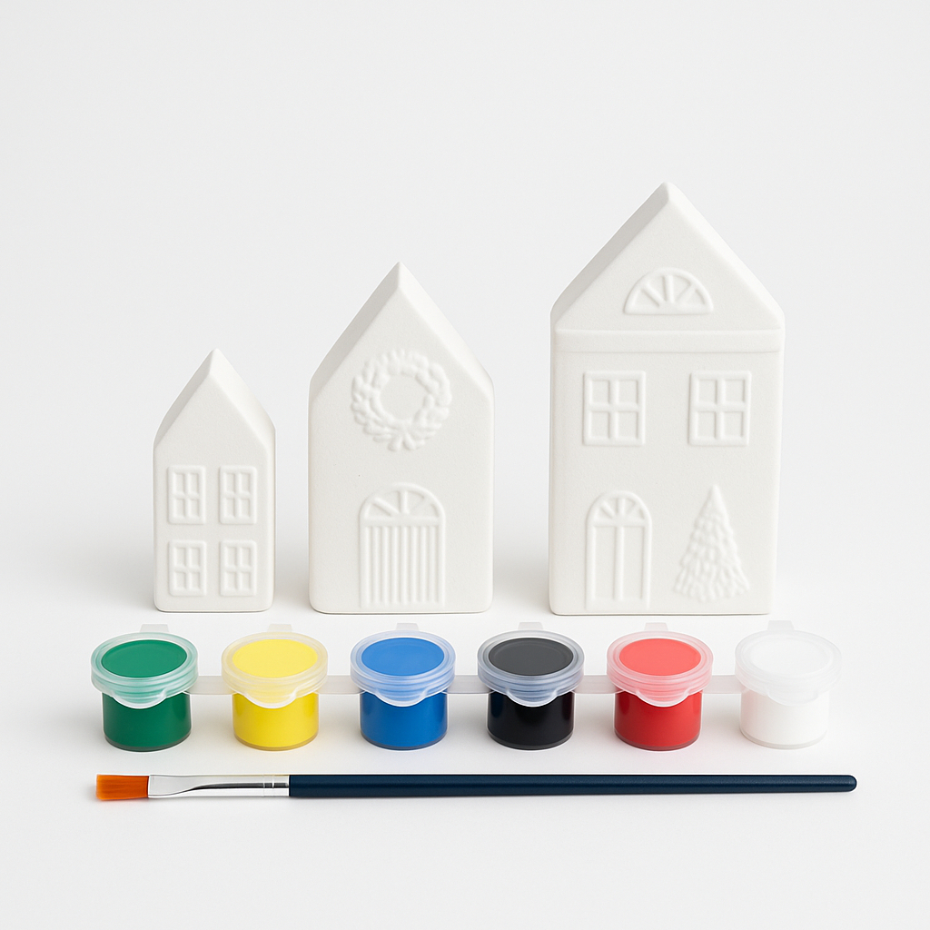Ehobici Taş Boyama Seti Boyutlu Evler 6 Renk Akrilik Boya 5ml + Fırça
