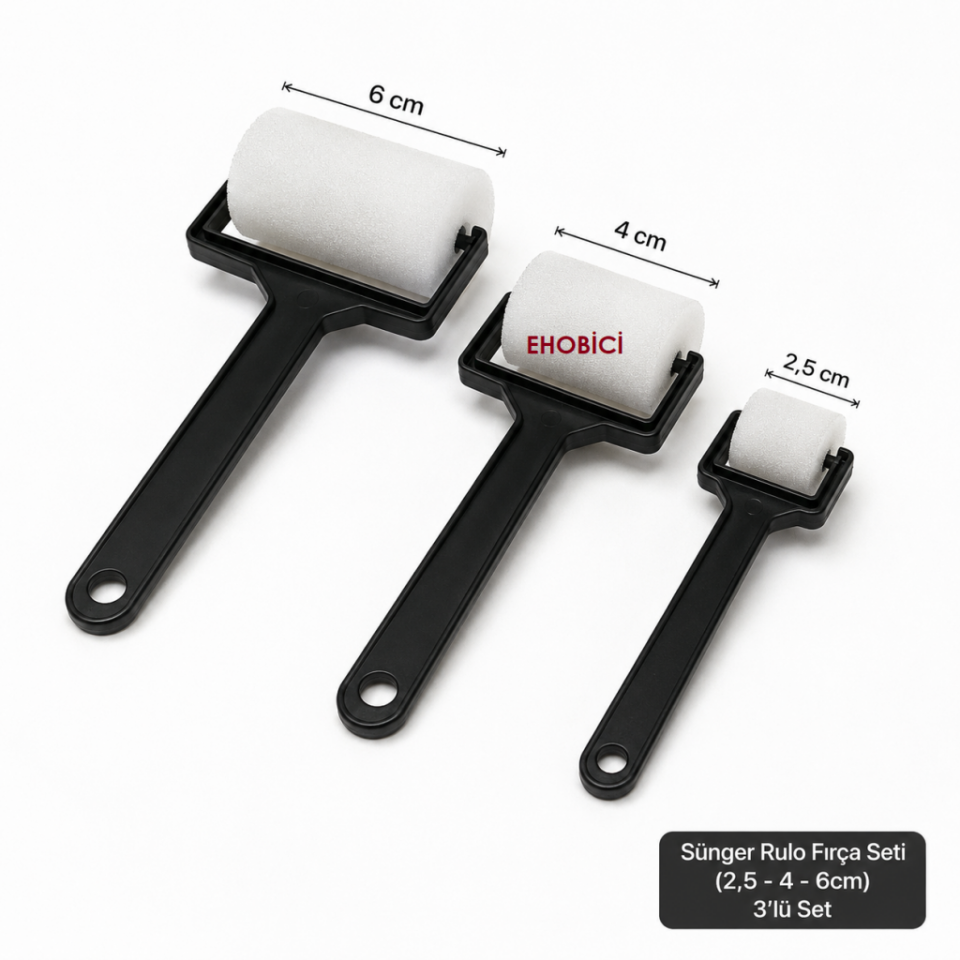 Sünger Rulo Fırça Seti (2,5 - 4 - 6cm) 3 lü Set