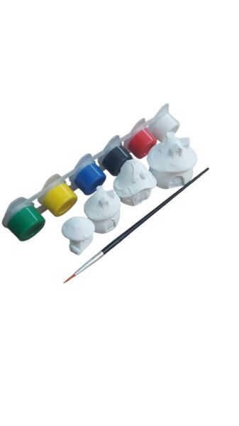 Ehobici Taş Boyama Seti Mantar Evler 6 Renk Akrilik Boya 5ml + Fırça