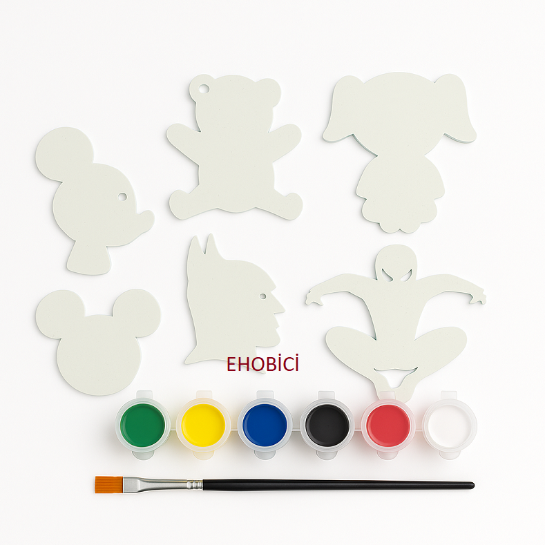 Ehobici Taş Boyama Seti Figürler 6 Renk Akrilik Boya 5ml + Fırça