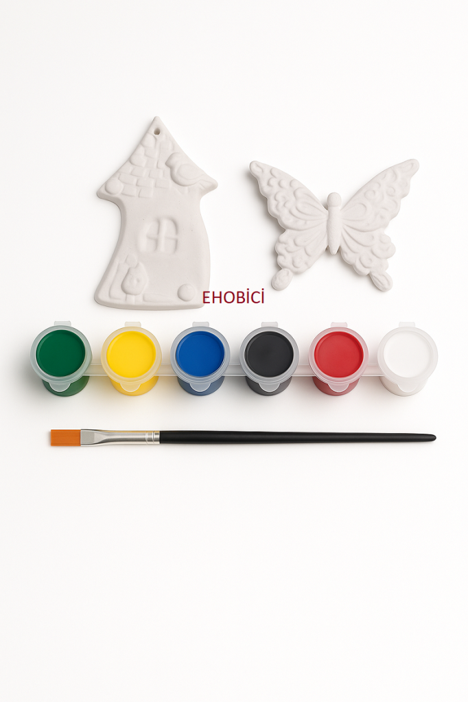 Ehobici Taş Boyama Seti Kelebek ve Ev 6 Renk Akrilik Boya 5ml + Fırça