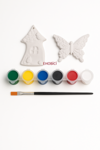 Ehobici Taş Boyama Seti Kelebek ve Ev 6 Renk Akrilik Boya 5ml + Fırça