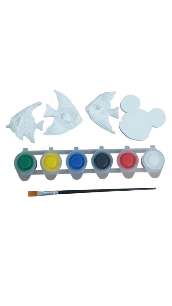 Ehobici Taş Boyama Seti Balıklar ve Mickey Mouse 6 Renk Akrilik Boya 5ml + Fırça