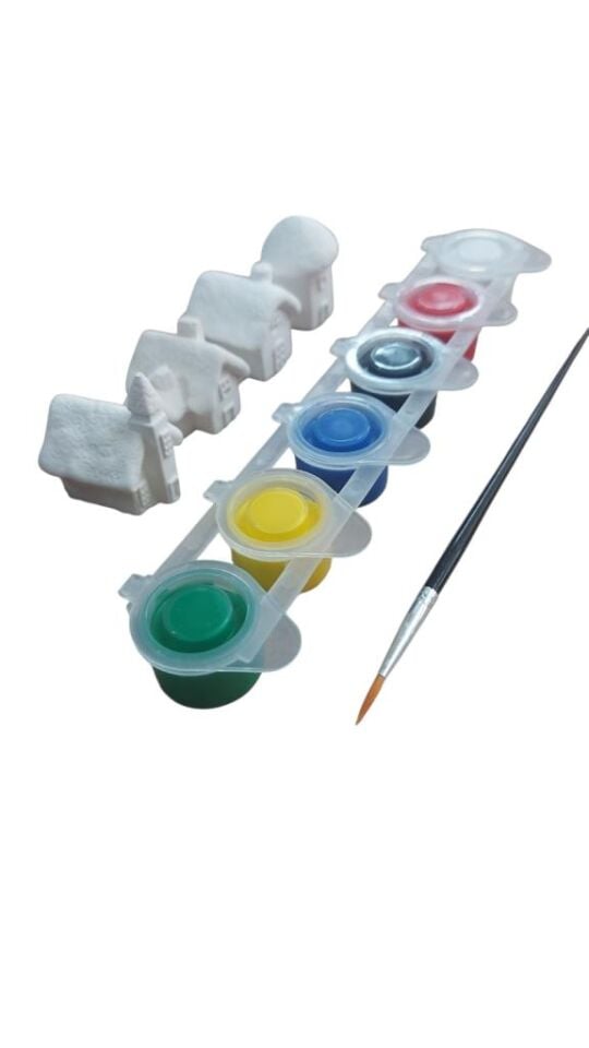 Ehobici Taş Boyama Seti Kış Evleri 6 Renk Akrilik Boya 5ml + Fırça