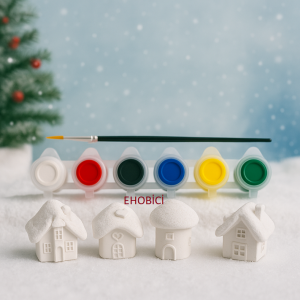 Ehobici Taş Boyama Seti Kış Evleri 6 Renk Akrilik Boya 5ml + Fırça