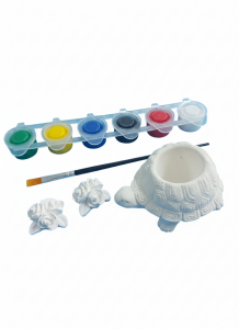 Ehobici Taş Boyama Seti Kaplumbağa Saksı ve Çiçekler 6 Renk Akrilik Boya 5ml + Fırça