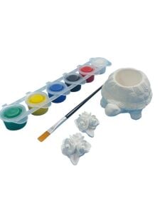 Ehobici Taş Boyama Seti Kaplumbağa Saksı ve Çiçekler 6 Renk Akrilik Boya 5ml + Fırça