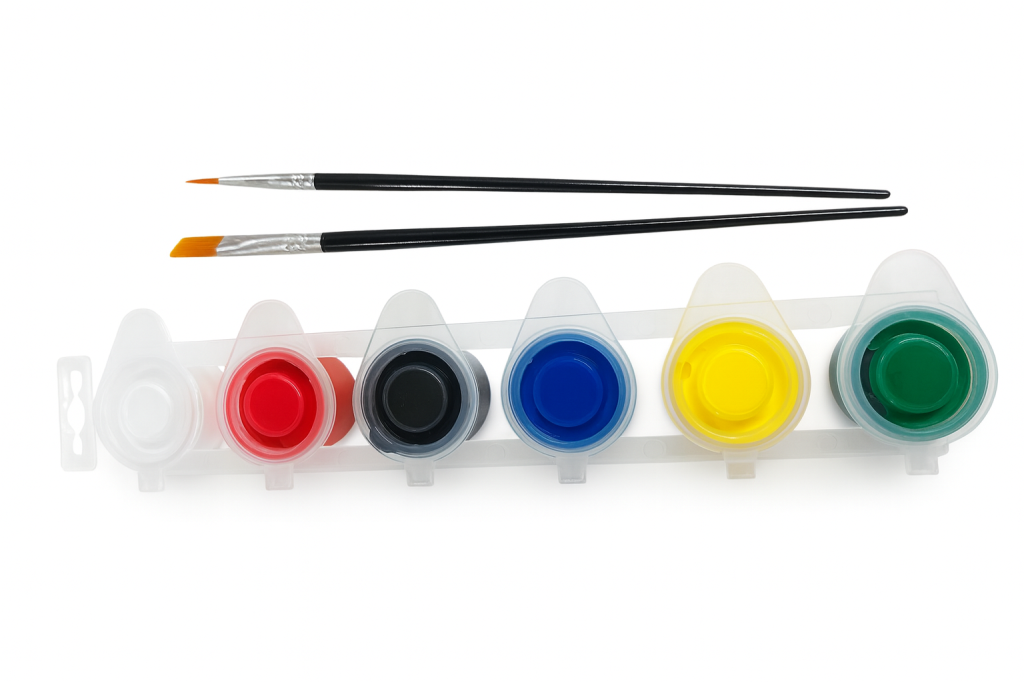 6 Renk Akrilik Boya Seti + 2'li Fırça