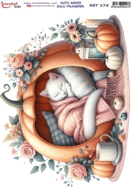 Koyu Zemin Sulu Transfer Kağıdı 25x35cm KST-175 Uyuyan Kedi