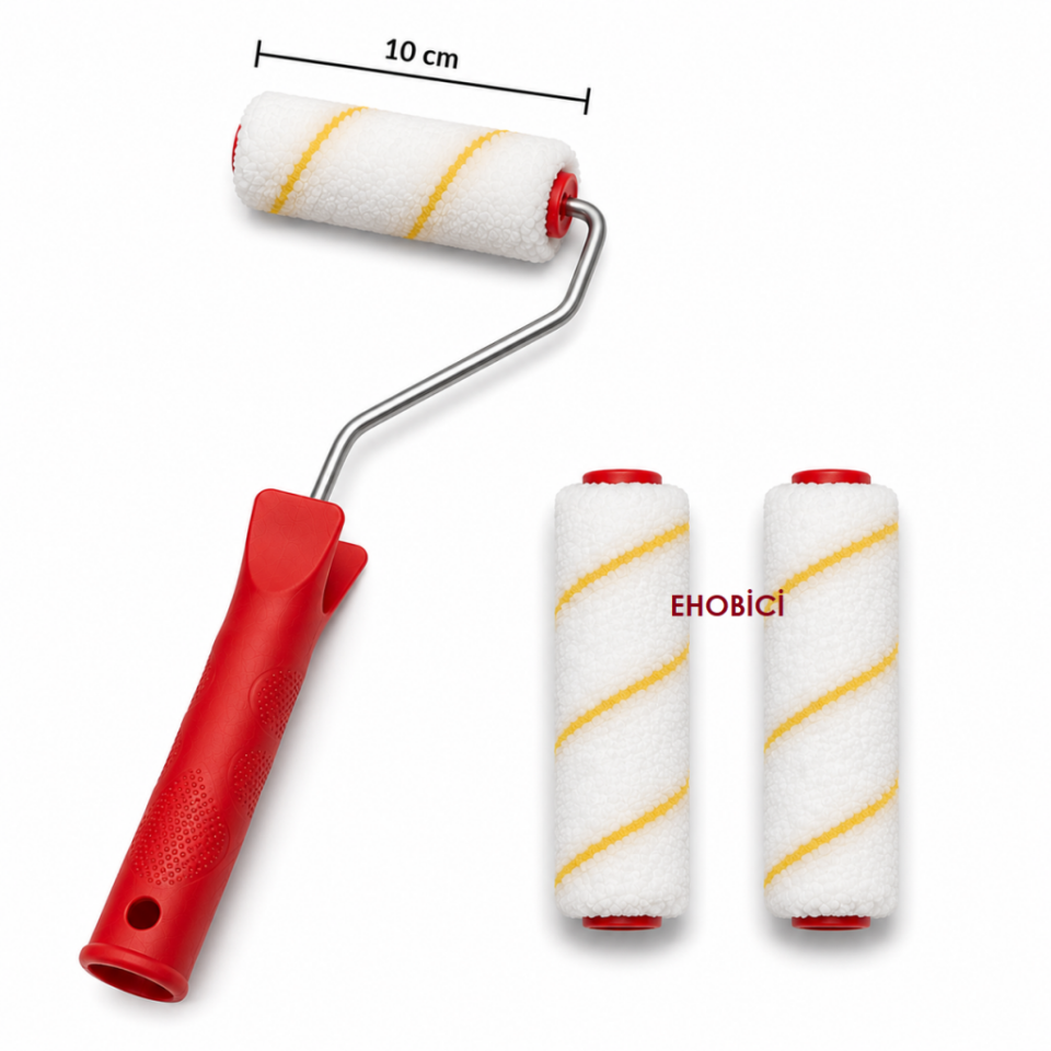 Parmak Rulo Fırça 10cm +2 Yedekli Saten Rulo Fırça