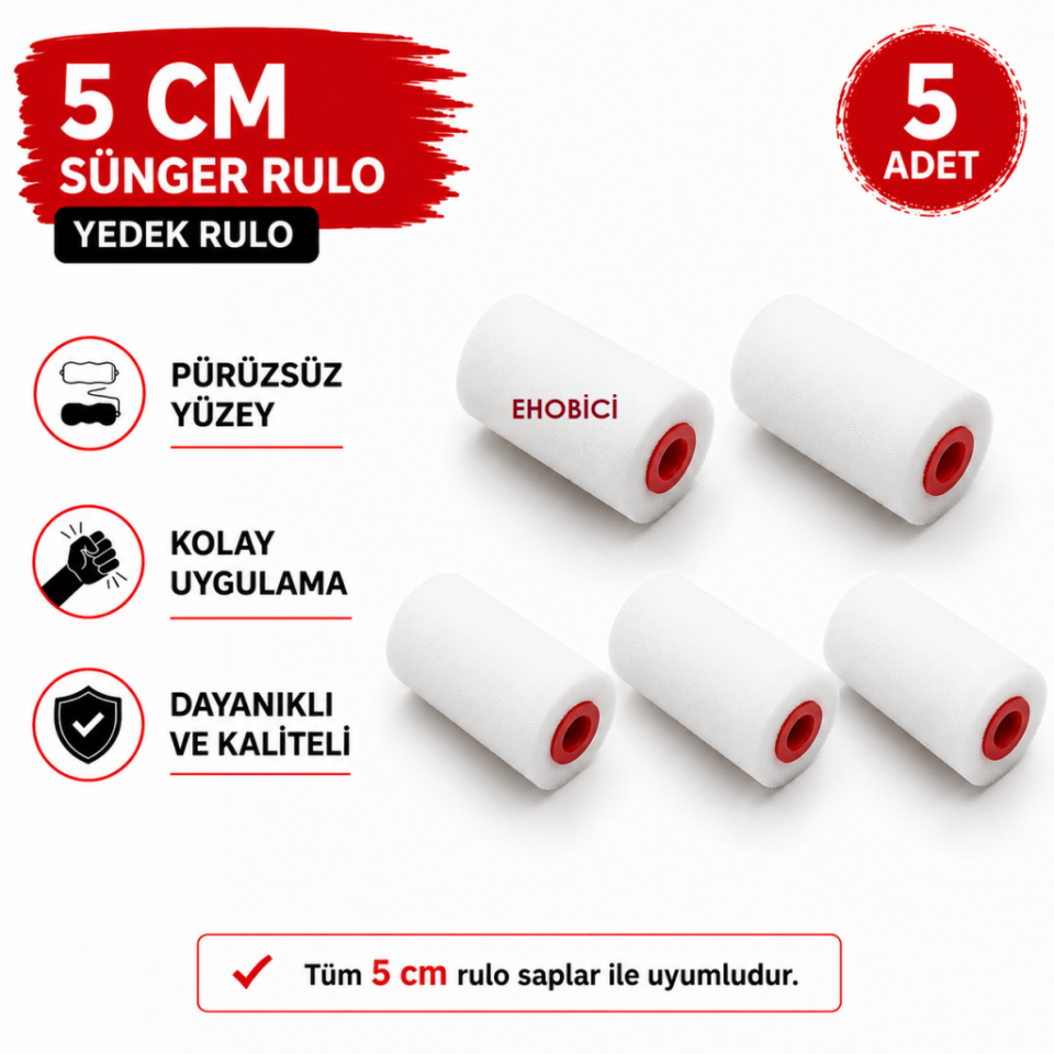 Sünger Rulo 5CM Yedek Sünger 5 li Takım