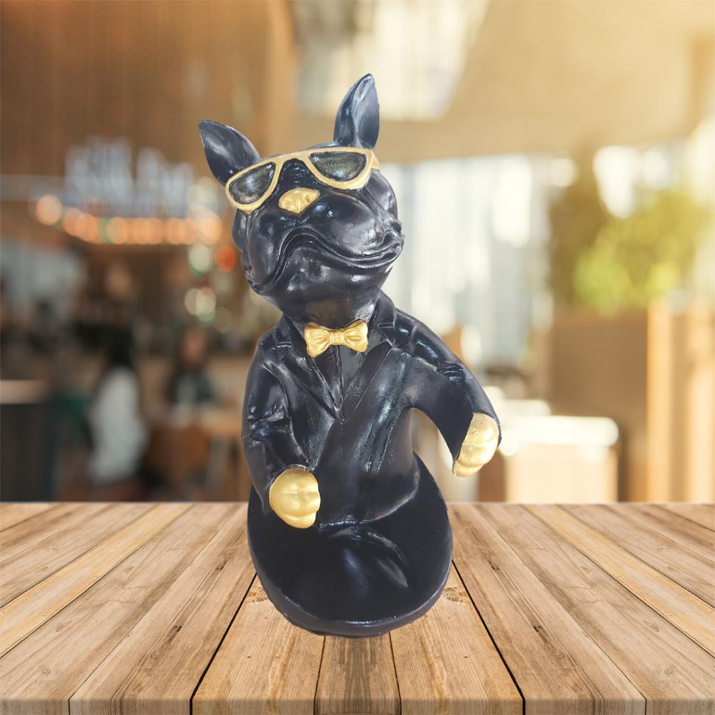 Dekoratif Buldog Şaraplık Siyah&Gold 30x16cm